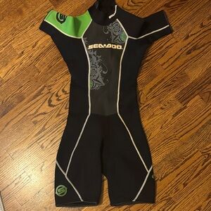 Womens SeaDoo Black & Green Shorty Wetsuit - Womens Swim